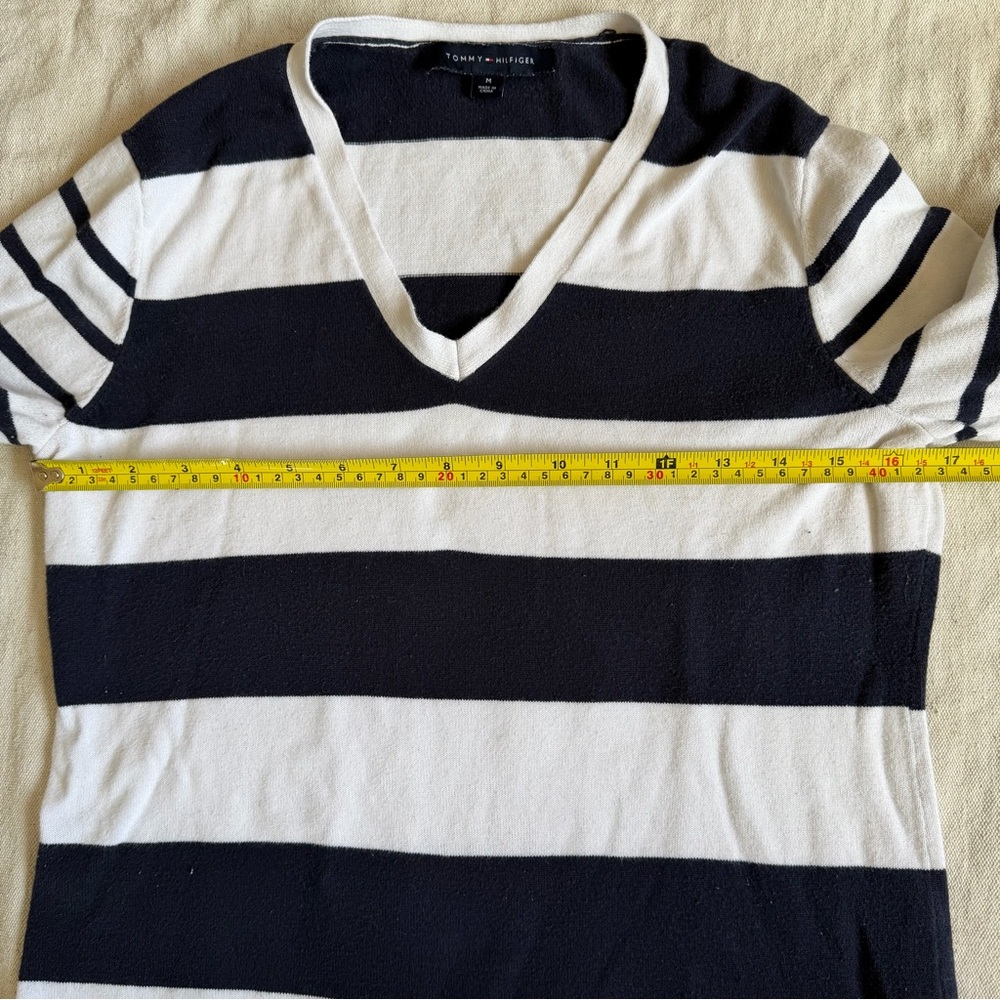 Tommy Hilfiger M Classic V-Neck Pullover Sweater Navy Blue White 100% Cotton - Picture 7 of 8